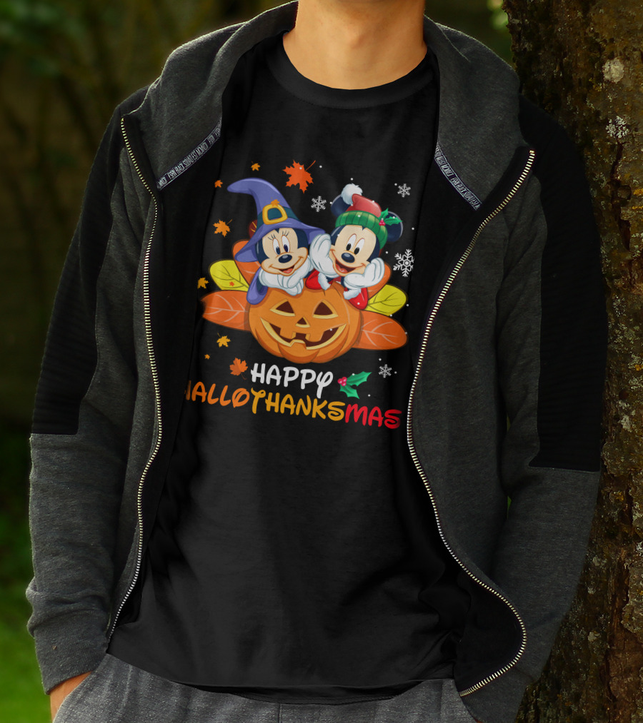 Happy Hallothanksmas Mickey And Minnie T-Shirt