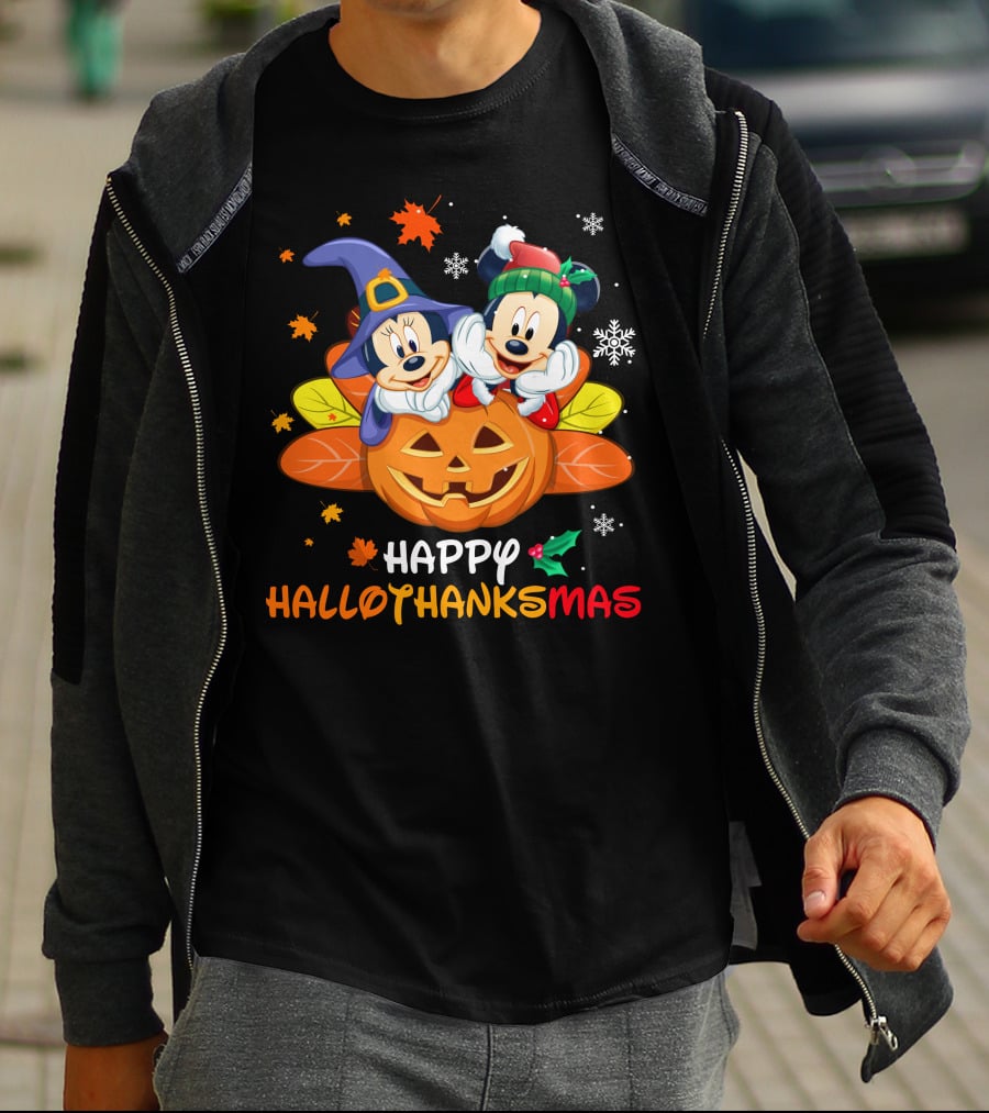 Happy Hallothanksmas Mickey And Minnie T-Shirt