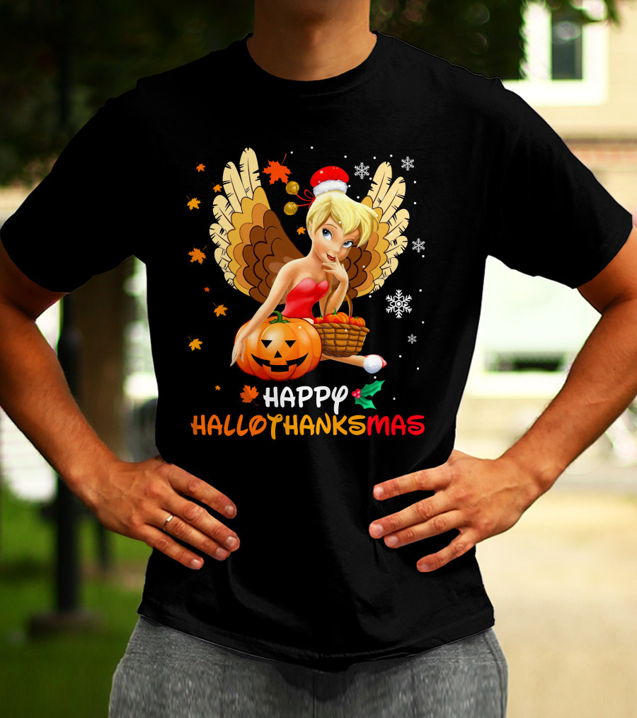 Hallowthanksmas Tinker Bell Halloween Thanksgiving Christmas T-Shirt
