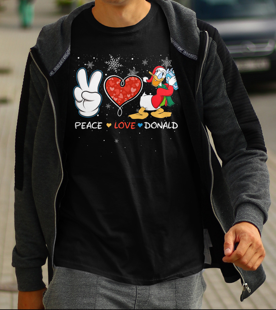 Peace Love Donald Duck Christmas Gift Snowflakes T-Shirt