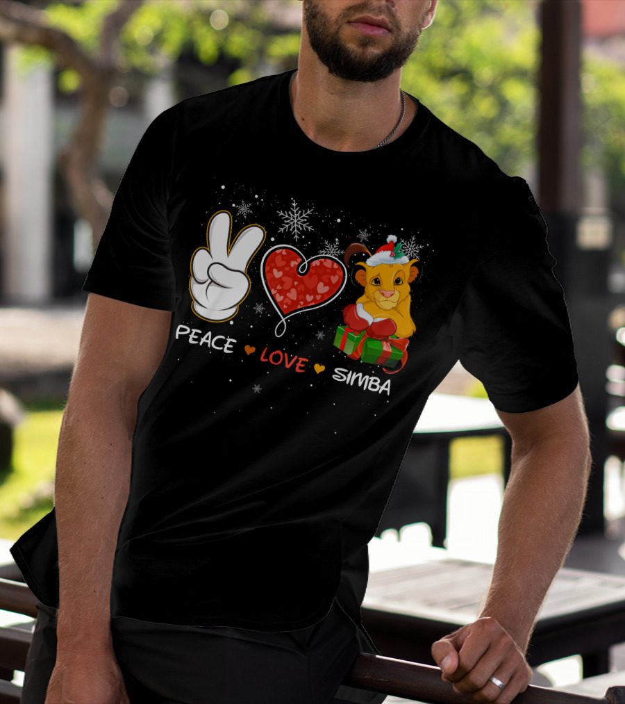 Peace Love Simba Christmas Gift Snowflakes T-Shirt
