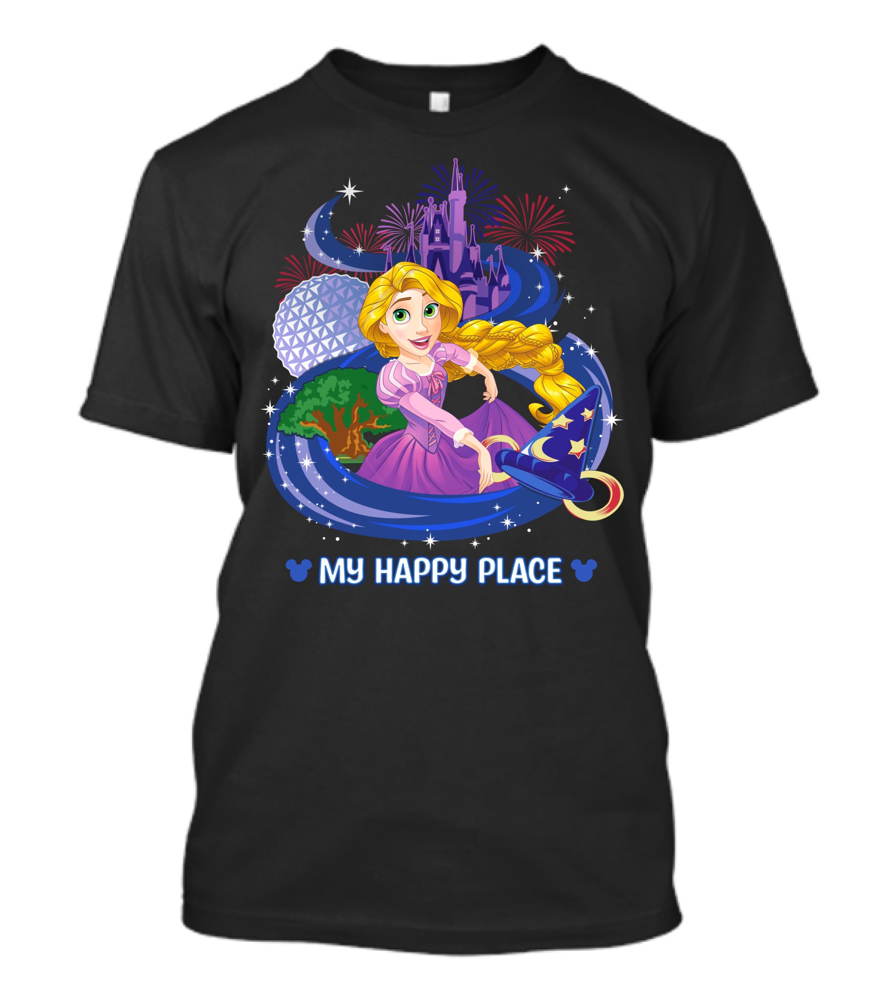 MY HAPPY PLACE RAPUNZEL DISNEY CASTLE FIREWORKS T-Shirt