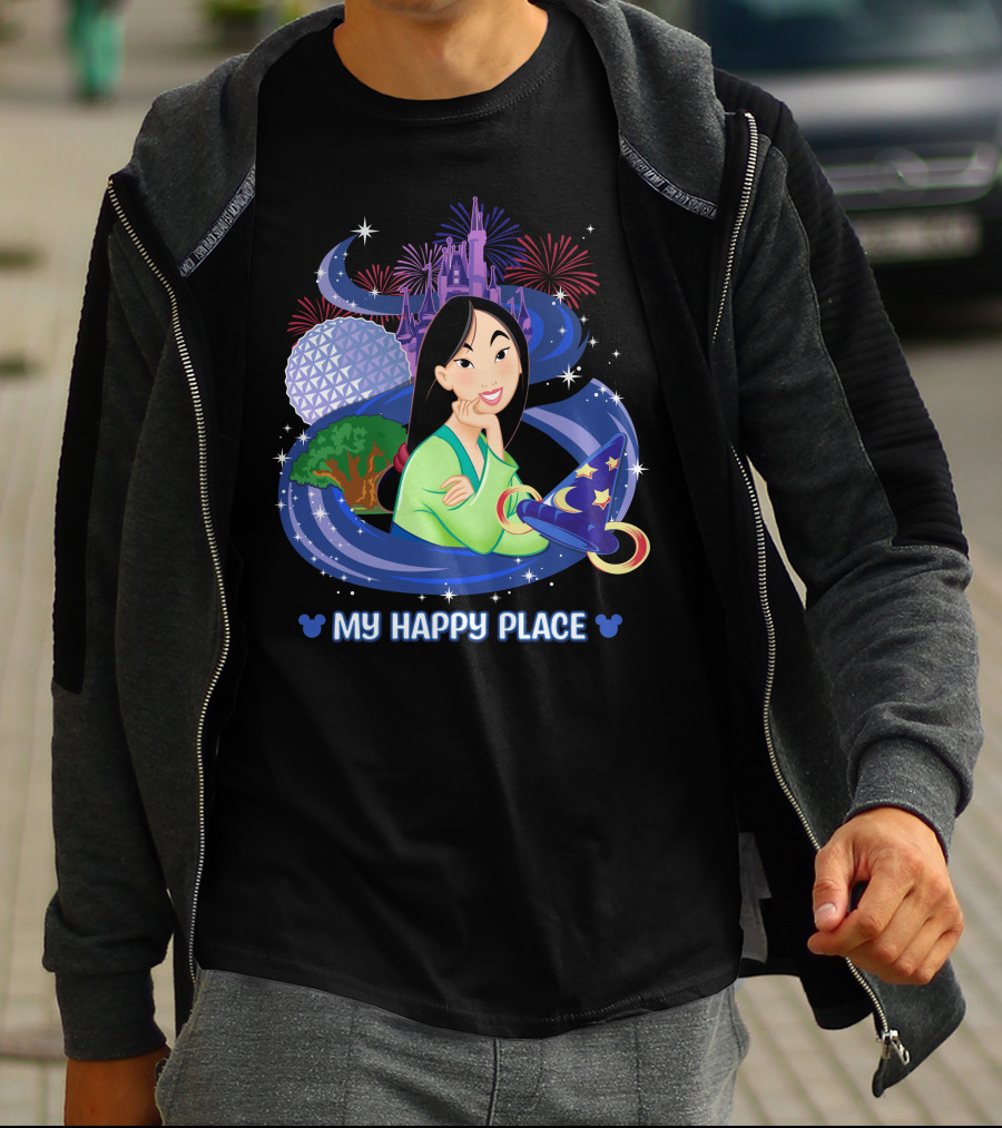 Mulan My Happy Place With Fireworks And Disney World Elements T-Shirt