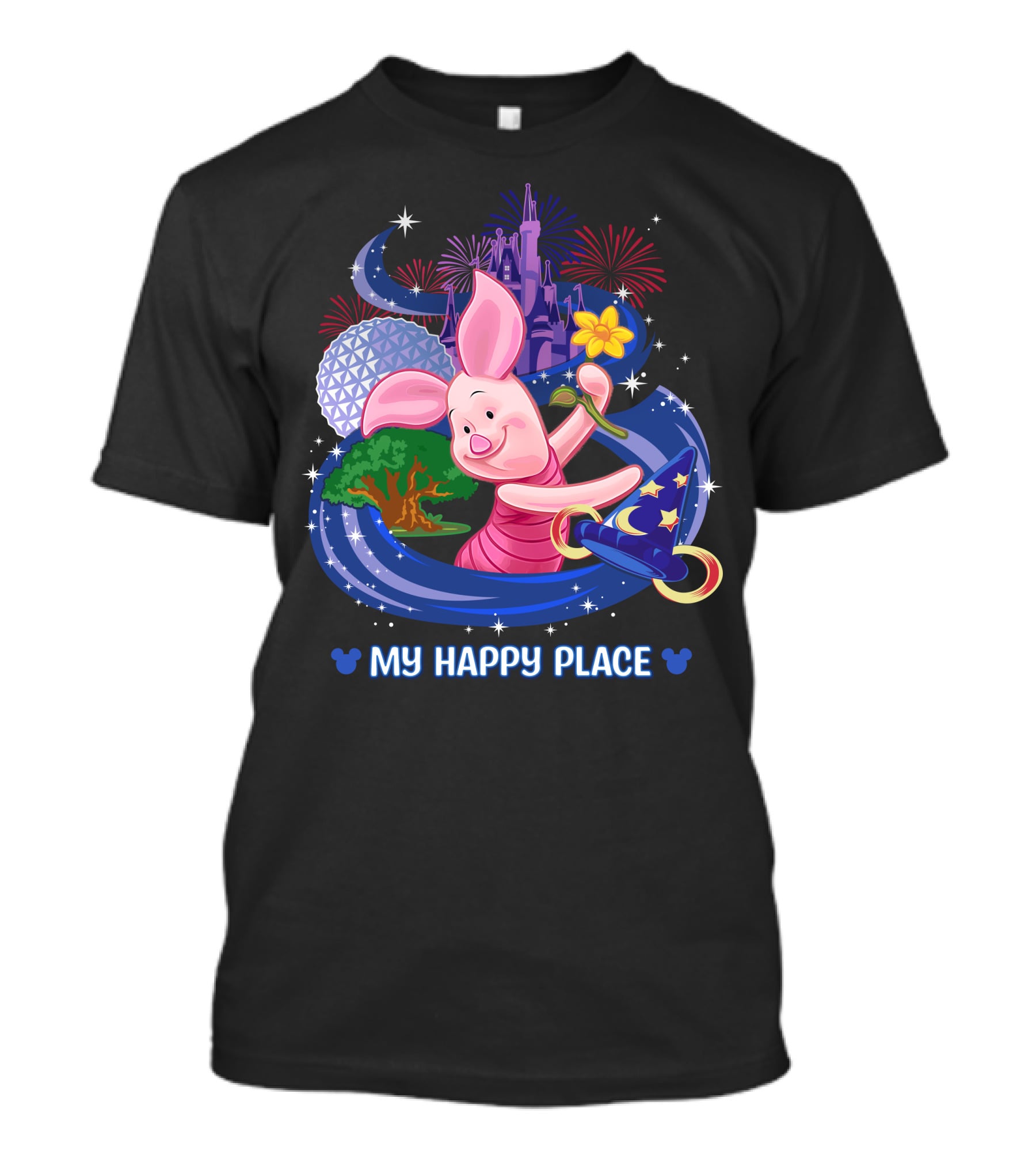 Piglet My Happy Place Disney Epcot Castle Fireworks T-Shirt