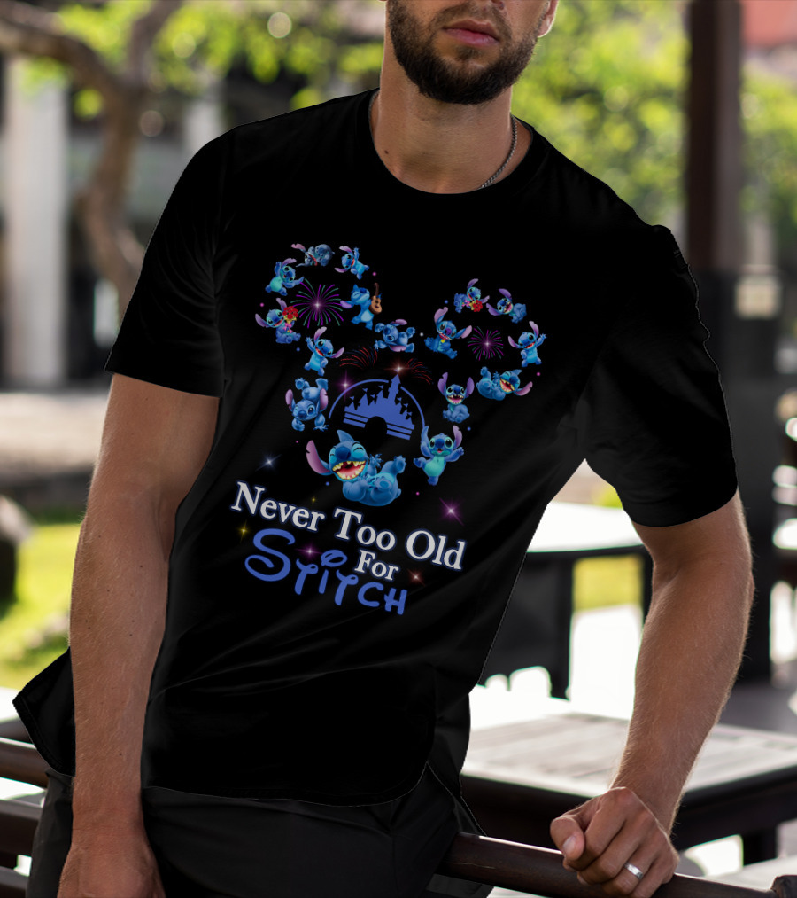 Never Too Old For Stitch Fireworks Castle Disney T-Shirt