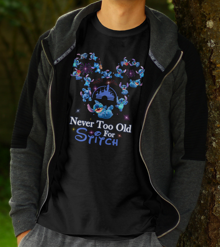 Never Too Old For Stitch Fireworks Castle Disney T-Shirt