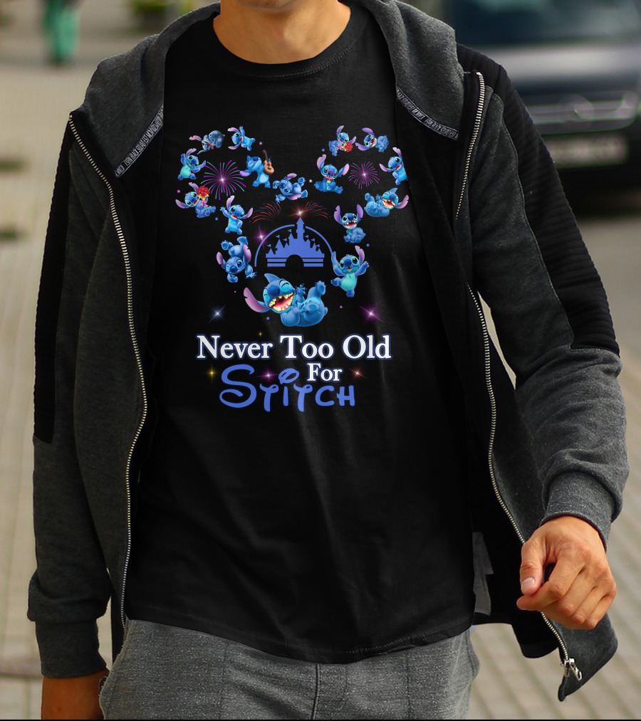 Never Too Old For Stitch Fireworks Castle Disney T-Shirt