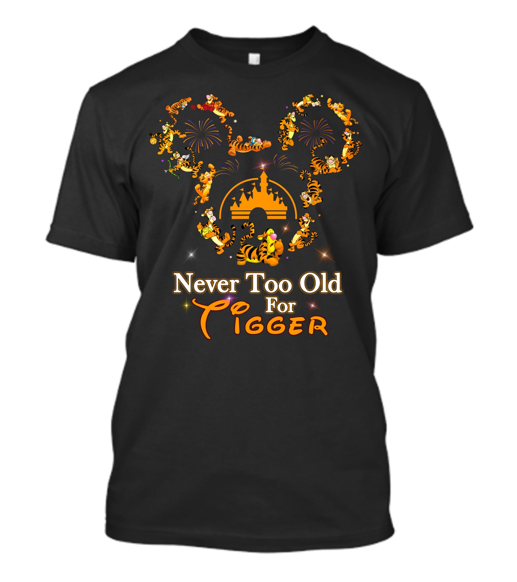 Never Too Old For Tigger Disney Fireworks Castle Mickey Head T-Shirt