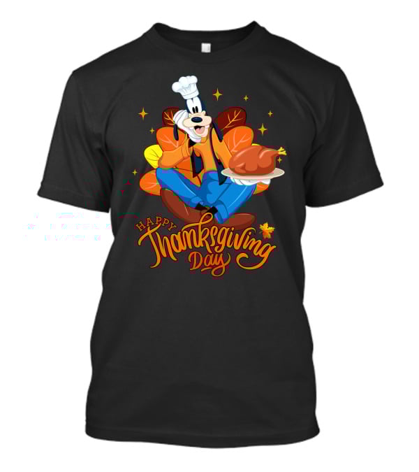 Goofy Happy Thanksgiving Day Chef With Turkey And Autumn Leaves T-Shirt