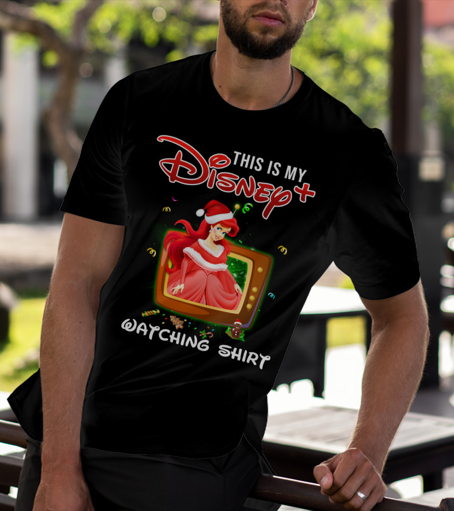 This Is My Disney+ Watching Shirt Ariel Holiday Santa Hat T-Shirt