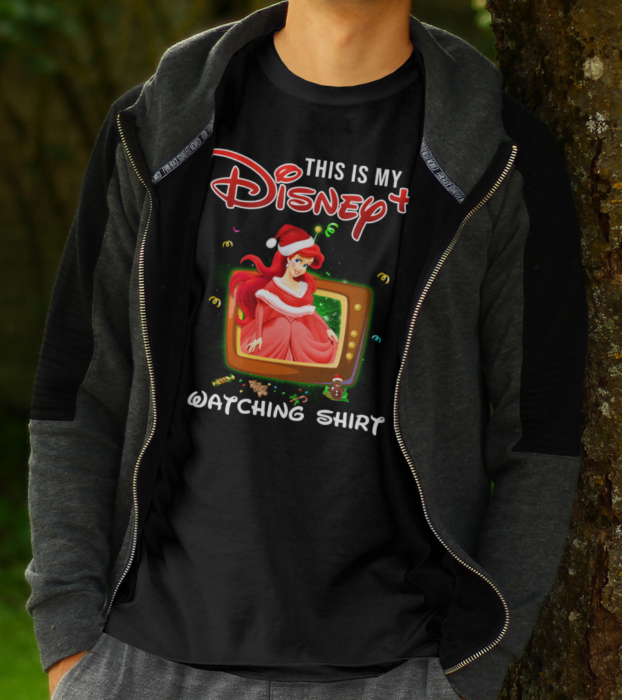 This Is My Disney+ Watching Shirt Ariel Holiday Santa Hat T-Shirt