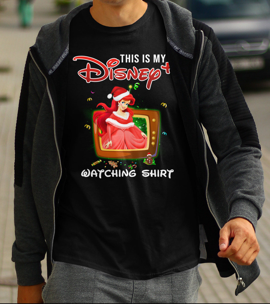 This Is My Disney+ Watching Shirt Ariel Holiday Santa Hat T-Shirt