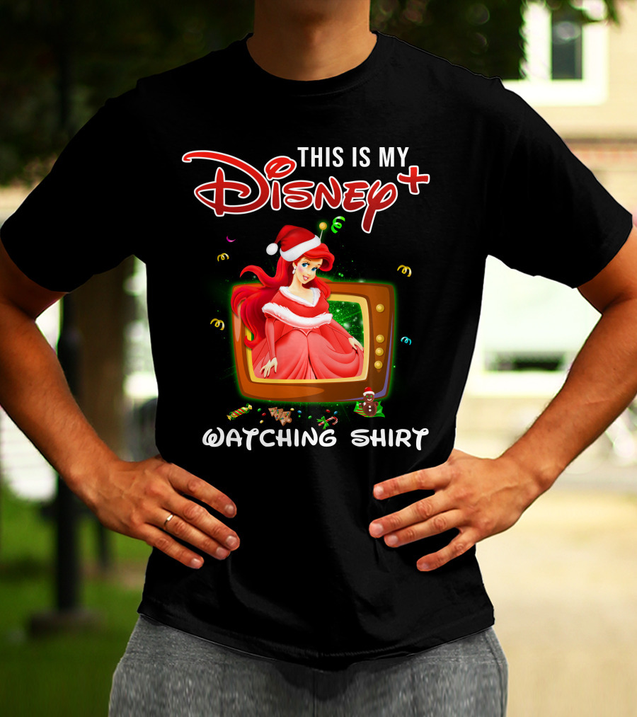 This Is My Disney+ Watching Shirt Ariel Holiday Santa Hat T-Shirt
