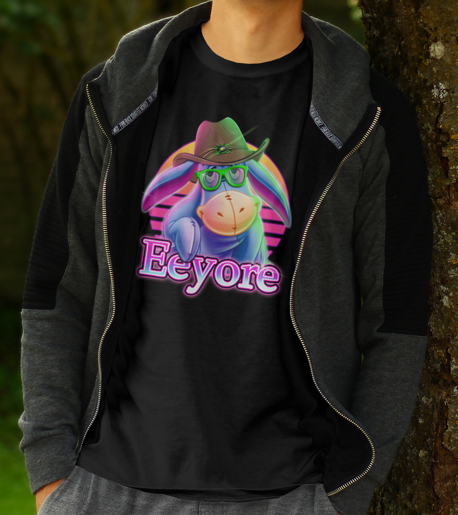 Eeyore Cowboy Hat Neon Retro Glasses Style T-Shirt