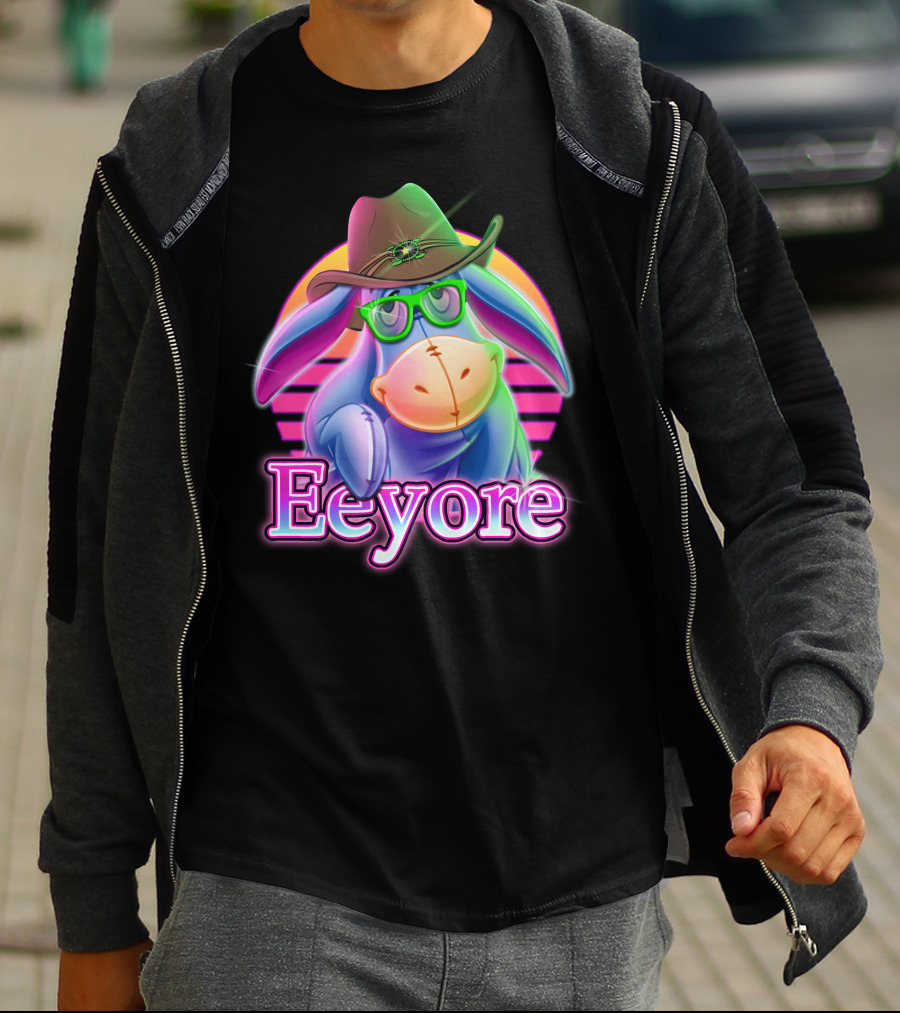 Eeyore Cowboy Hat Neon Retro Glasses Style T-Shirt