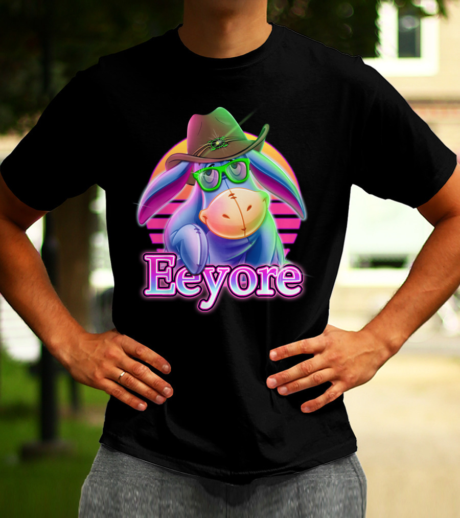 Eeyore Cowboy Hat Neon Retro Glasses Style T-Shirt
