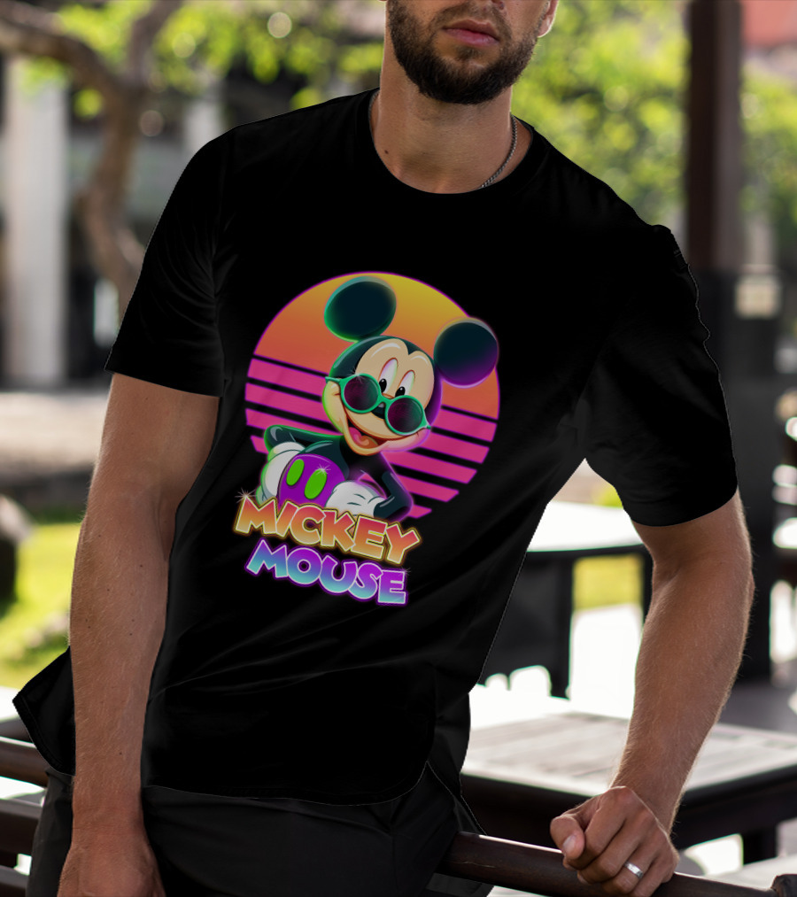 Mickey Mouse Retro Neon Style Sunglasses Sunset T-Shirt