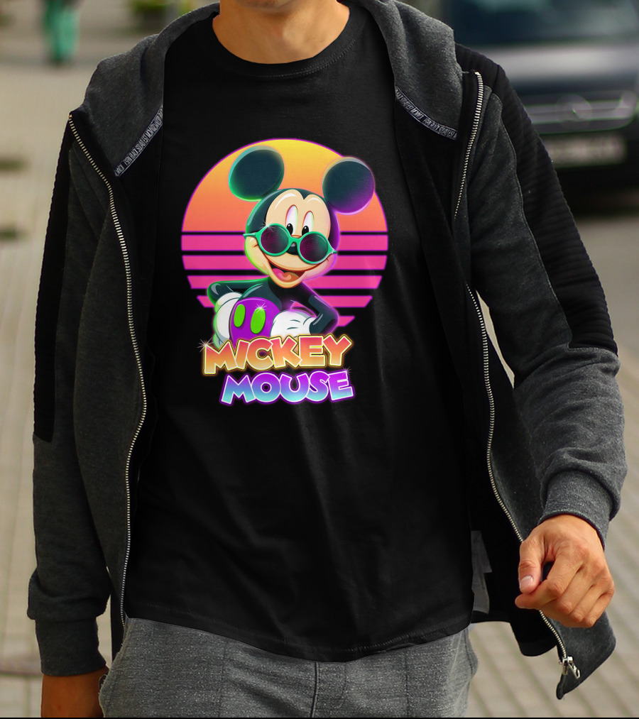 Mickey Mouse Retro Neon Style Sunglasses Sunset T-Shirt
