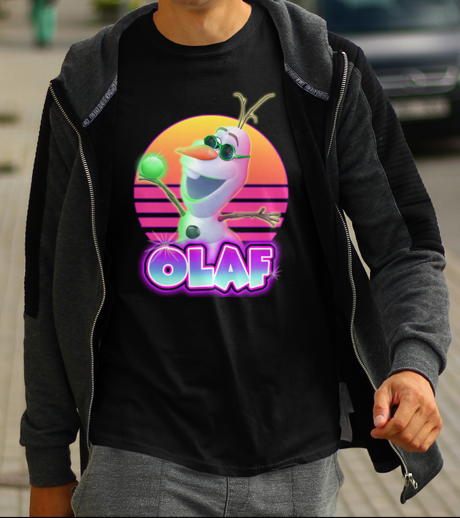 Olaf Retro Neon Sunset Glow With Sunglasses And Smile T-Shirt