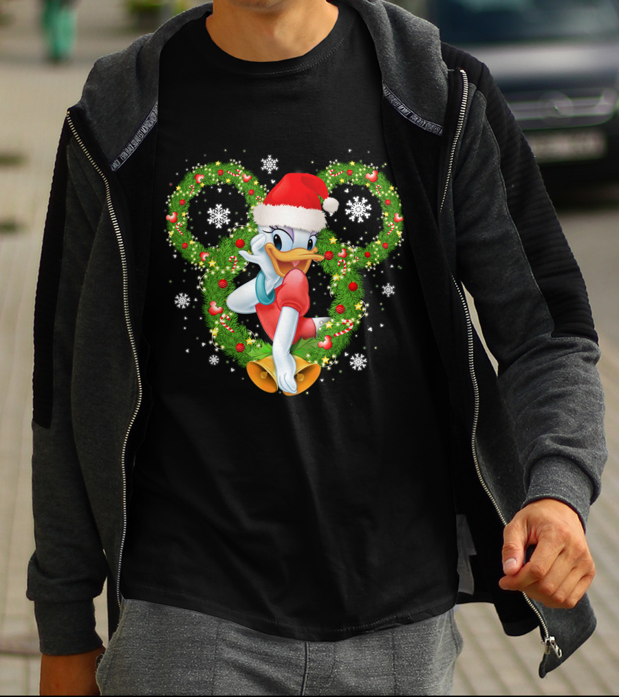Daisy Duck Christmas Santa Hat Mickey Wreath Snowflakes T-Shirt