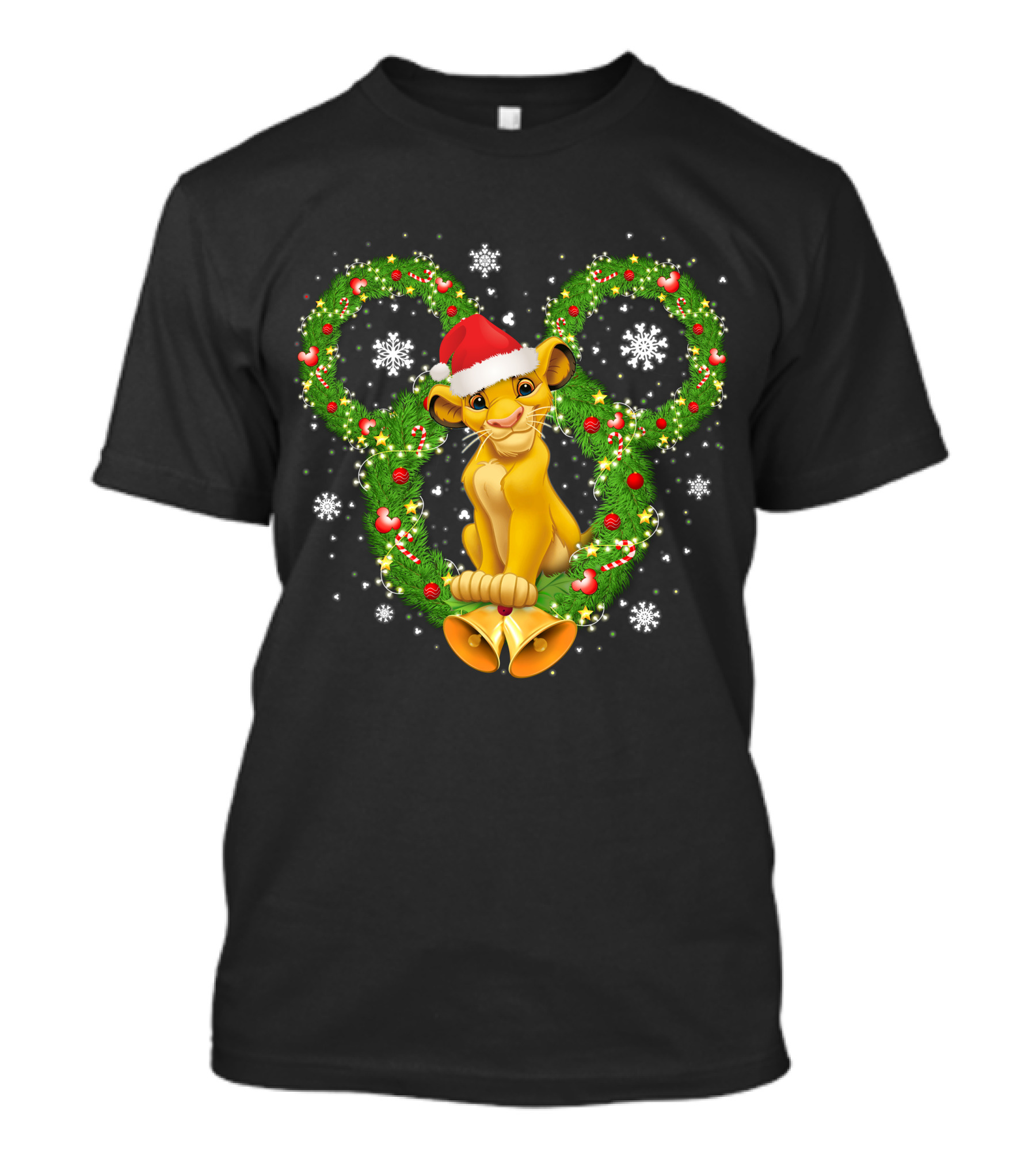 Simba Christmas Wreath With Santa Hat And Snowflakes T-Shirt