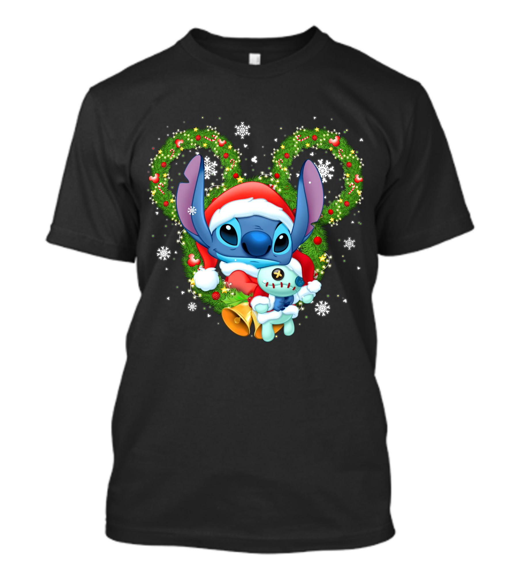 Stitch Santa Christmas Wreath Lilo And Stitch Disney Holiday T-Shirt