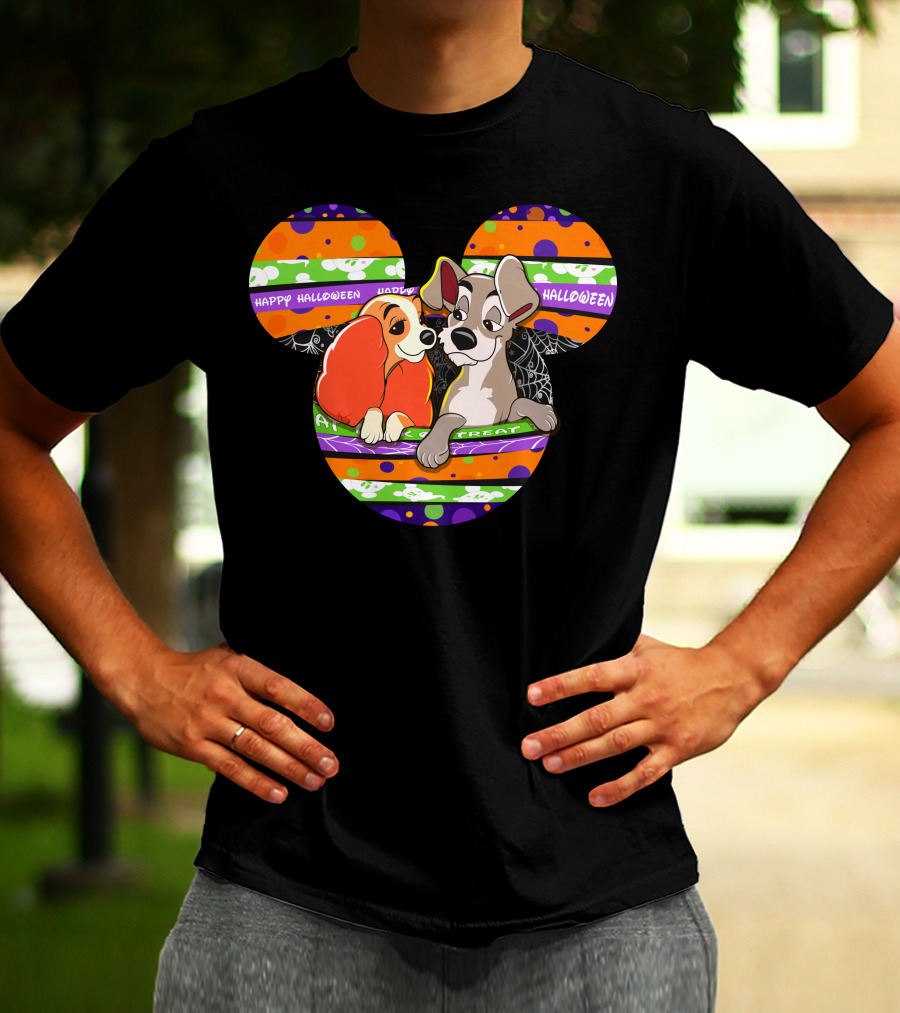 Halloween Lady And The Tramp Mickey Mouse Head T-Shirt