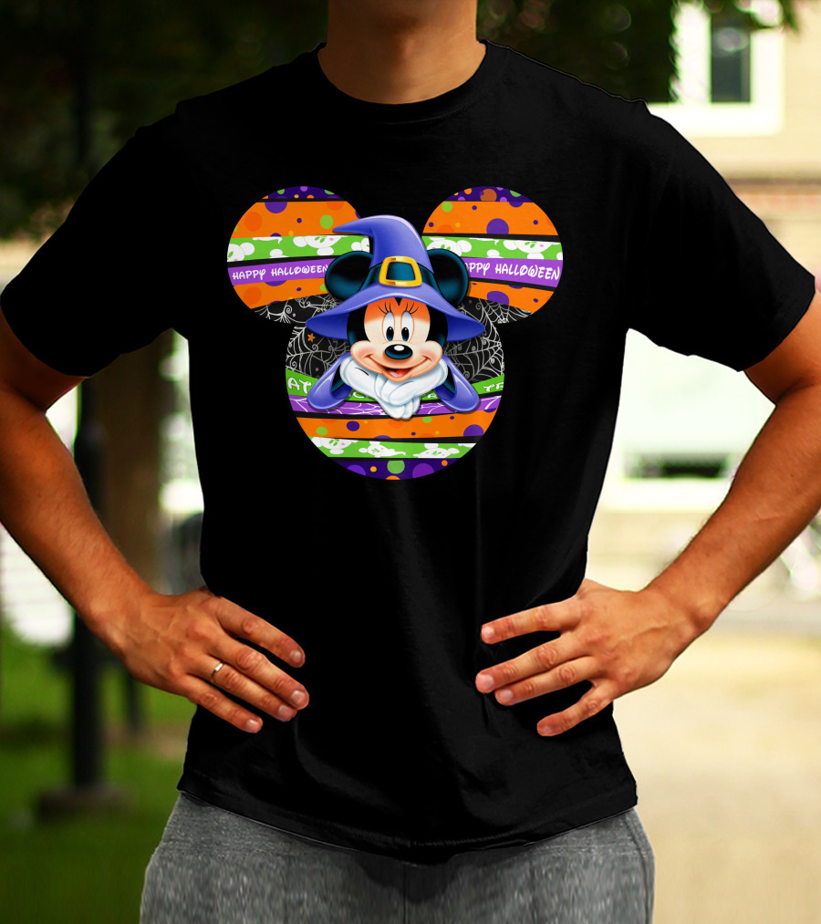 Minnie Mouse Happy Halloween Witch Hat Mickey Head T-Shirt