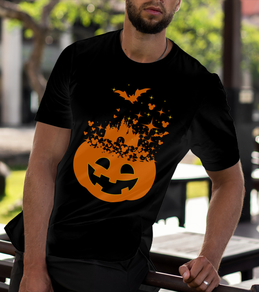 Halloween 74 Magic Pumpkin Castle And Mickey Bat Nightfall T-Shirt