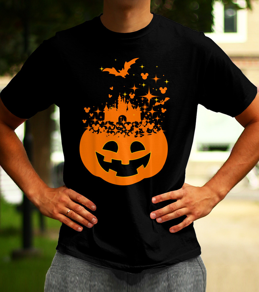 Halloween 74 Magic Pumpkin Castle And Mickey Bat Nightfall T-Shirt