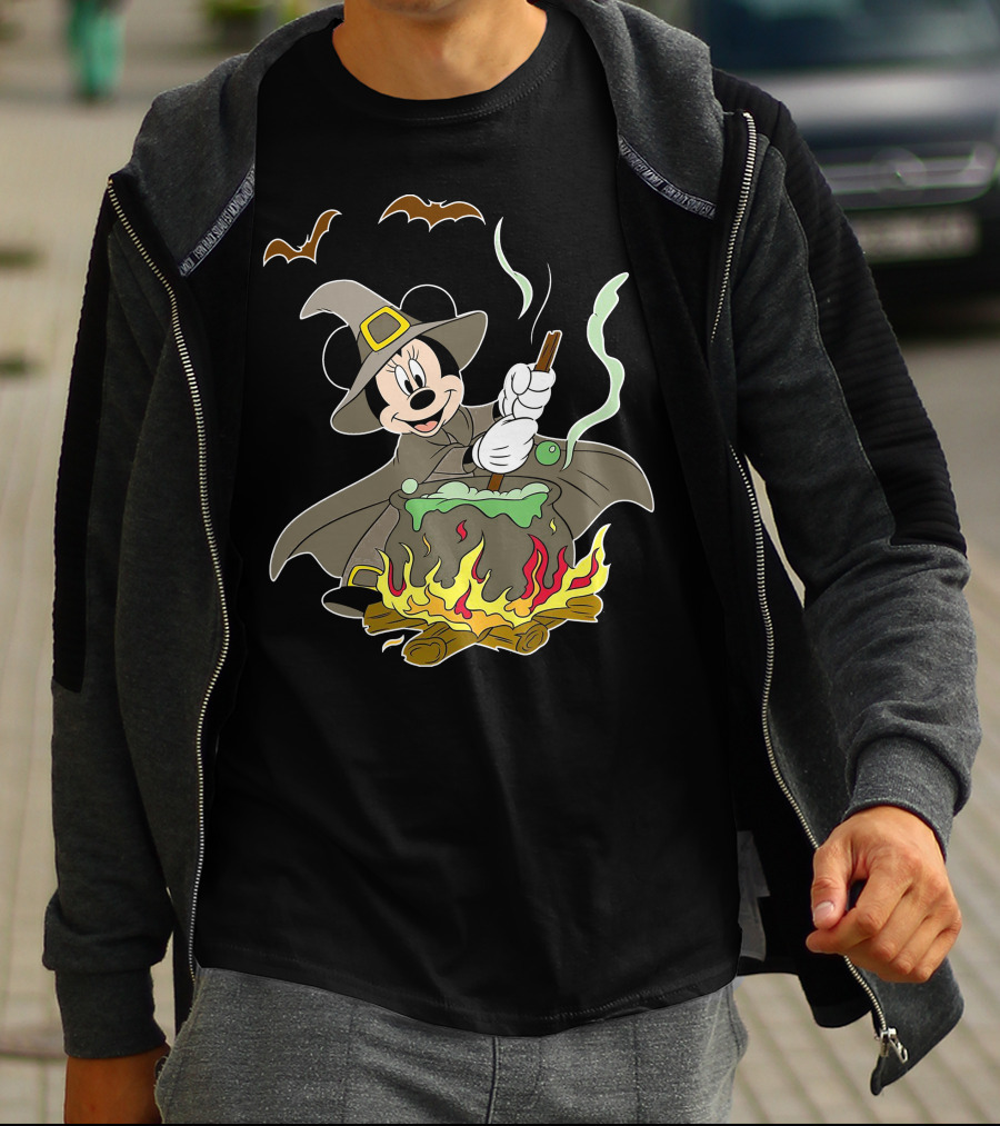 Halloween 92 Minnie Mouse Witch Cauldron And Bats T-Shirt