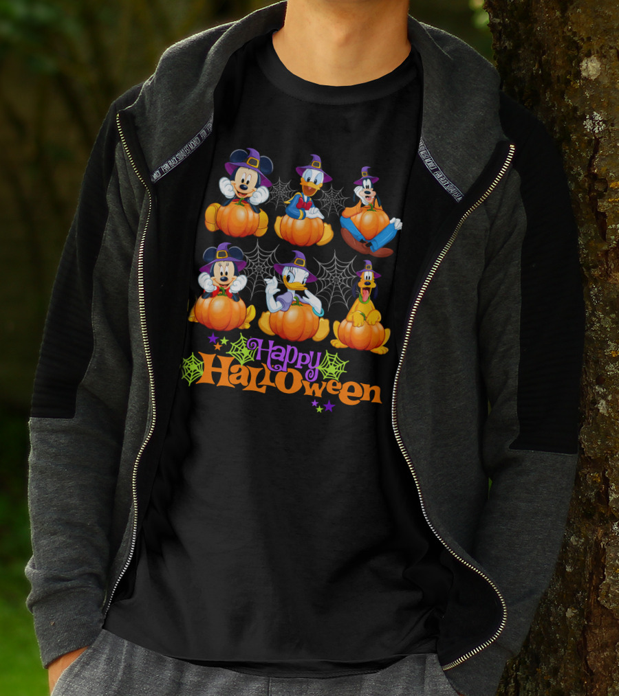 Mickey And Friends Happy Halloween Pumpkins And Spiderwebs T-Shirt