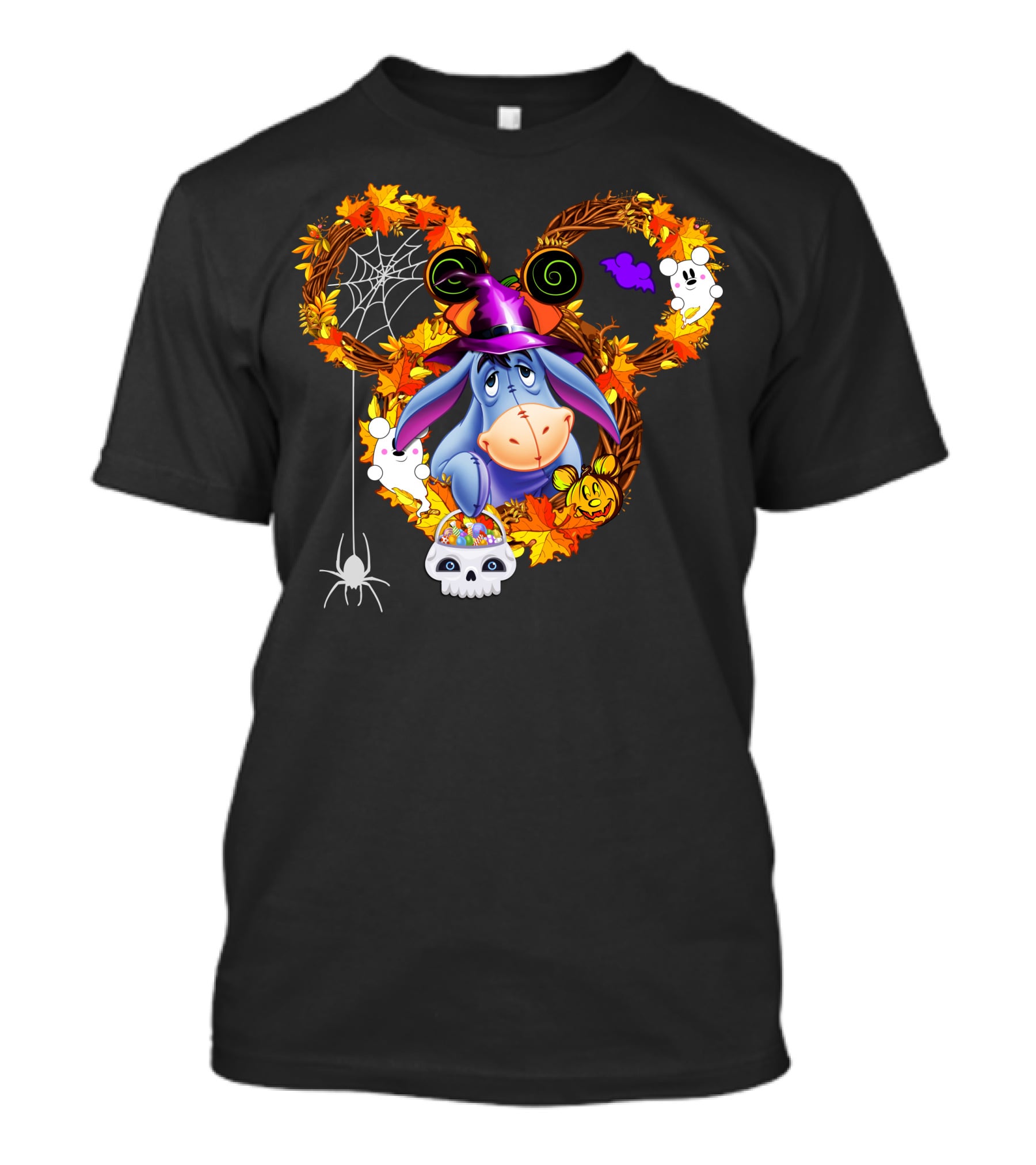 Eeyore Halloween Wreath With Witch Hat And Candy Skulls T-Shirt
