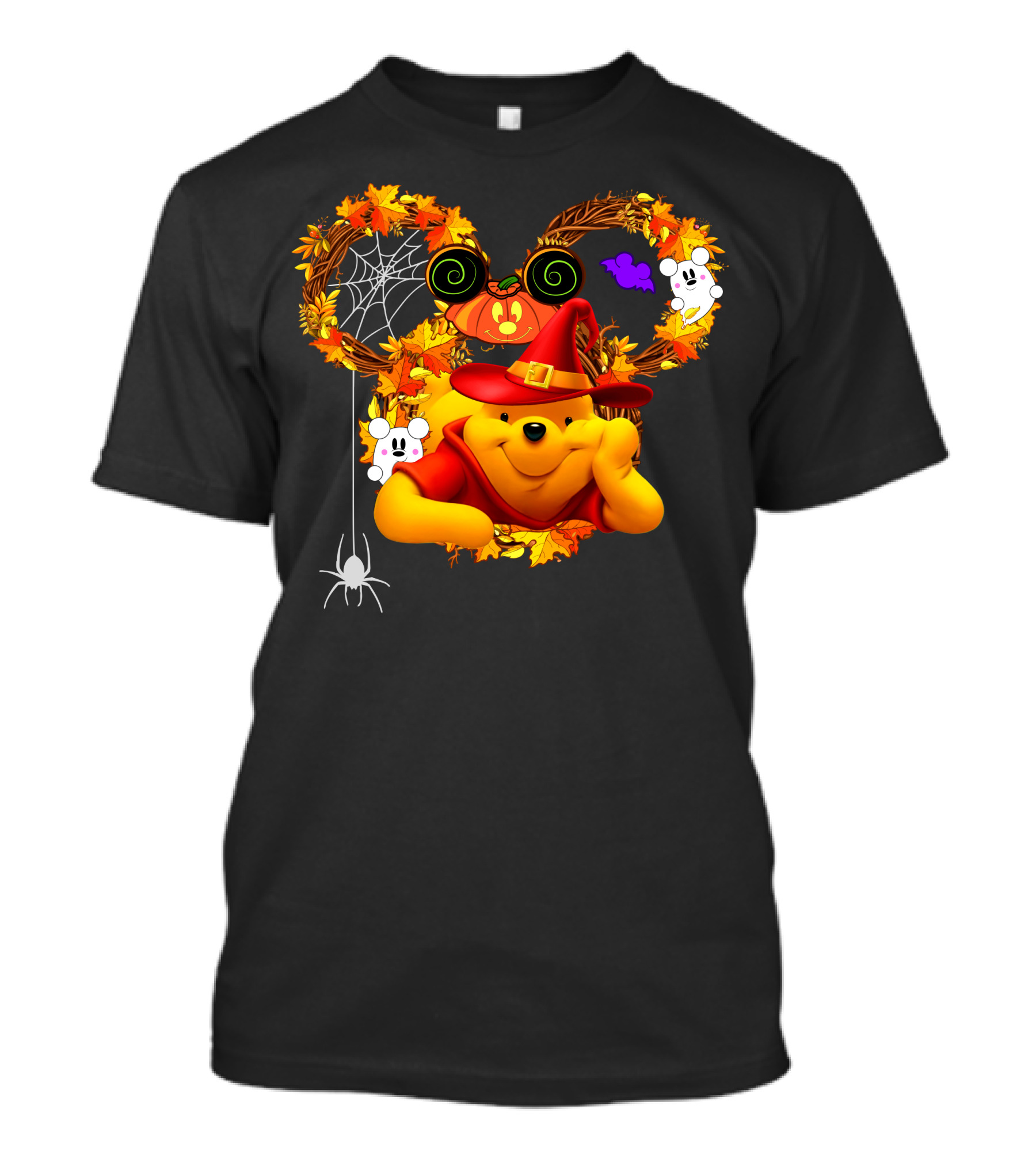 Pooh Halloween Witch Pumpkin Spider Ghosts Autumn Leaves T-Shirt