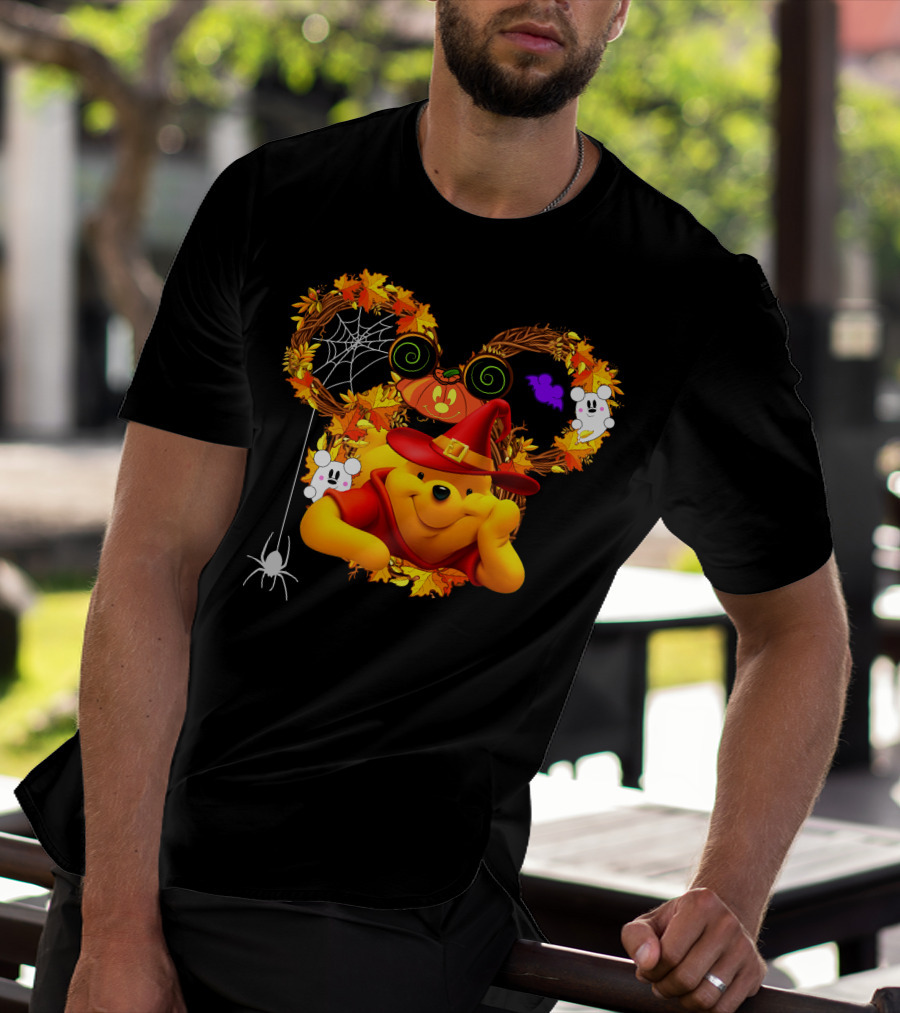 Pooh Halloween Witch Pumpkin Spider Ghosts Autumn Leaves T-Shirt