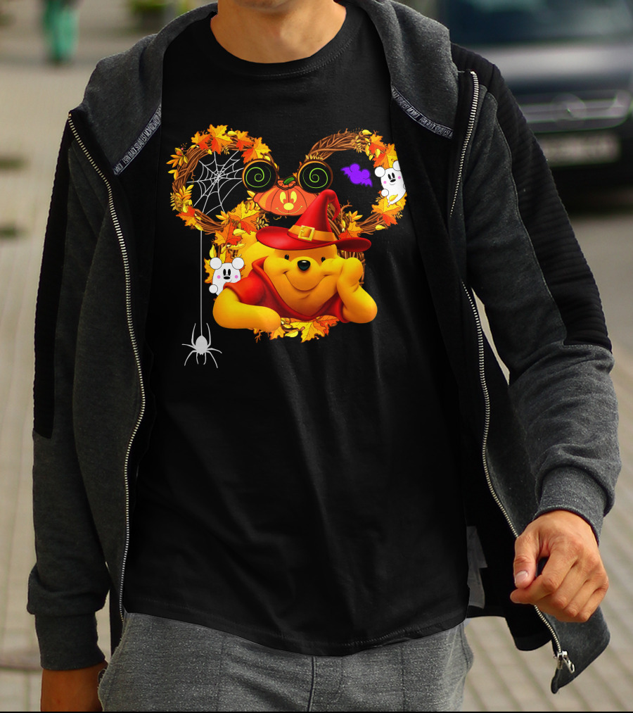 Pooh Halloween Witch Pumpkin Spider Ghosts Autumn Leaves T-Shirt
