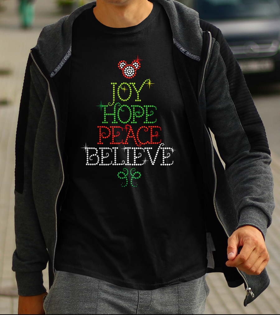 Merry Christmas 70 Joy Hope Peace Believe Mickey Mouse T-Shirt