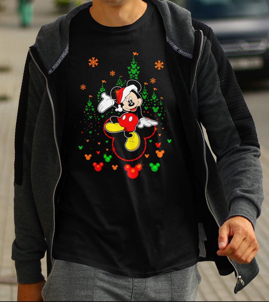 Mickey Mouse Merry Christmas 96 Santa Hat Snowflakes T-Shirt