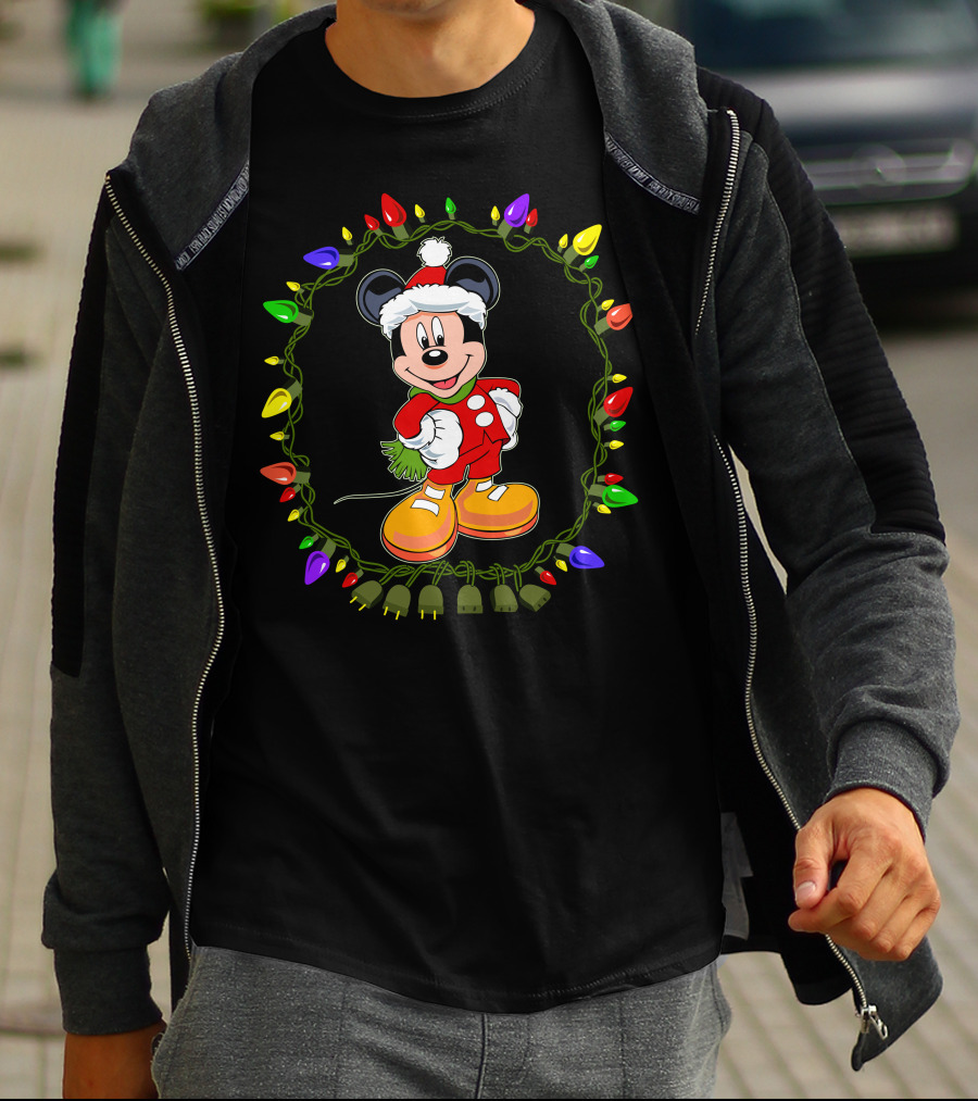 Merry Christmas 97 Mickey Mouse Lights And Santa Hat T-Shirt