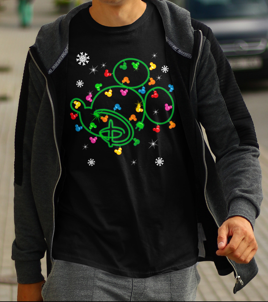 Merry Christmas 99 Lights Mickey Ears Snowflakes T-Shirt
