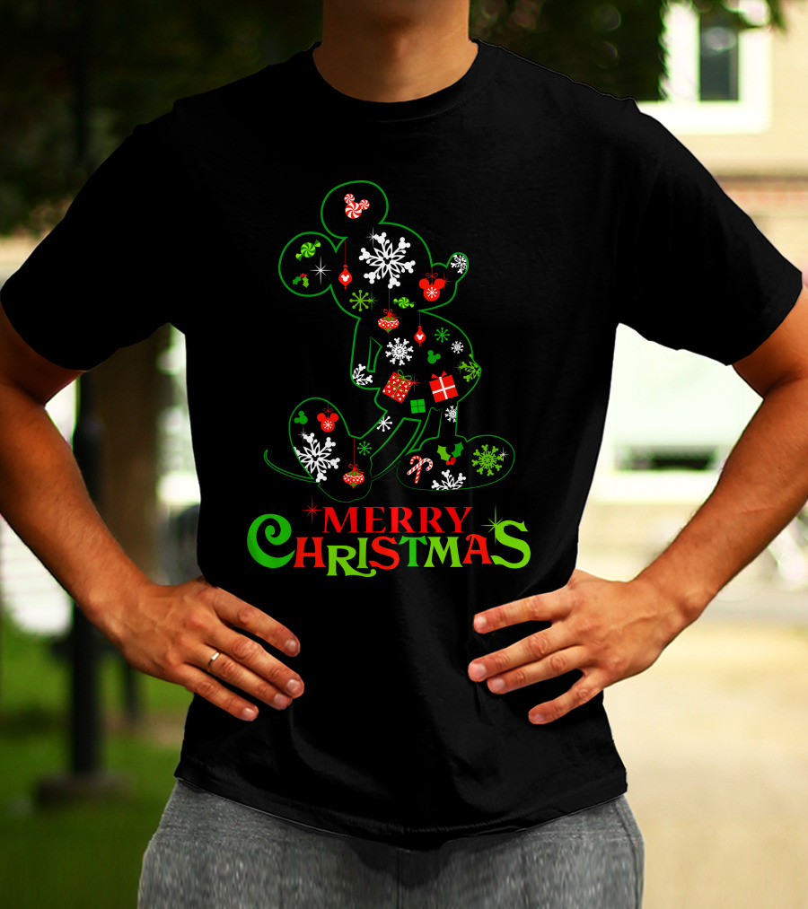 Merry Christmas Snowflakes Candy Cane Mickey Mouse Silhouette 128 T-Shirt