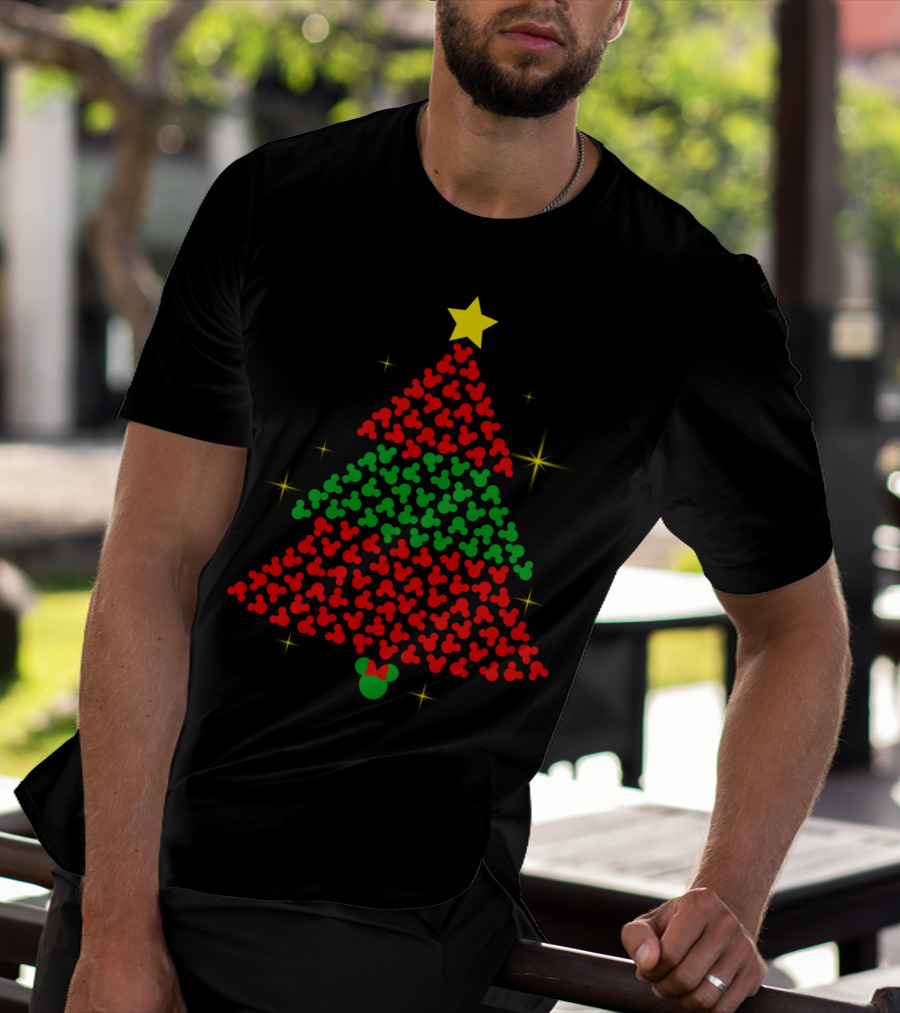 Mickey Christmas Tree With Star And Sparkles T-Shirt