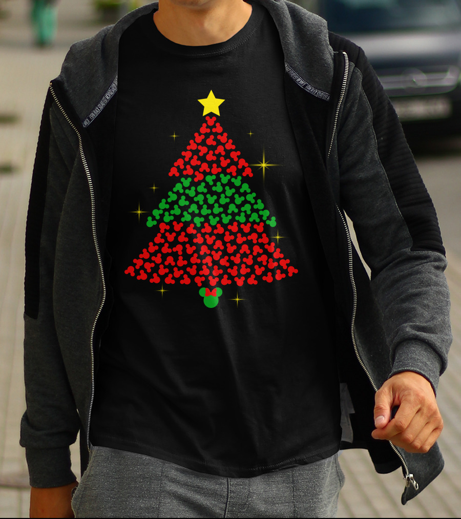 Mickey Christmas Tree With Star And Sparkles T-Shirt