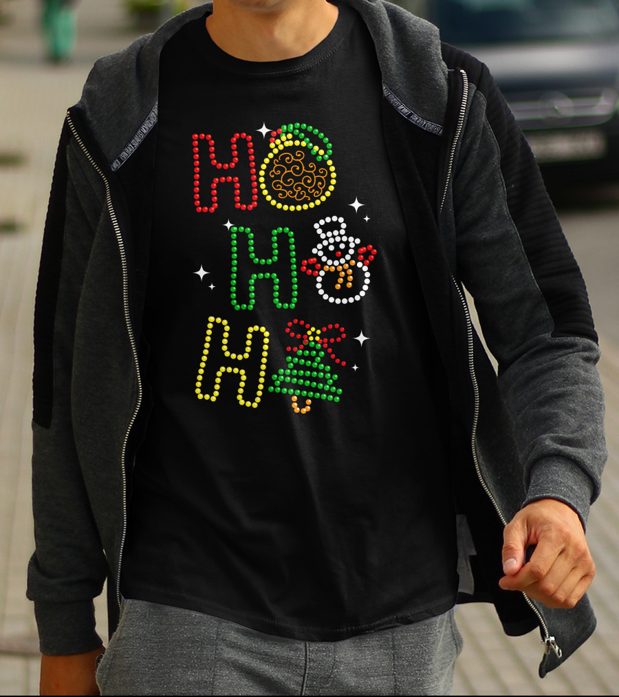 Ho Ho Ho Merry Christmas 56 Santa Snowman Tree T-Shirt