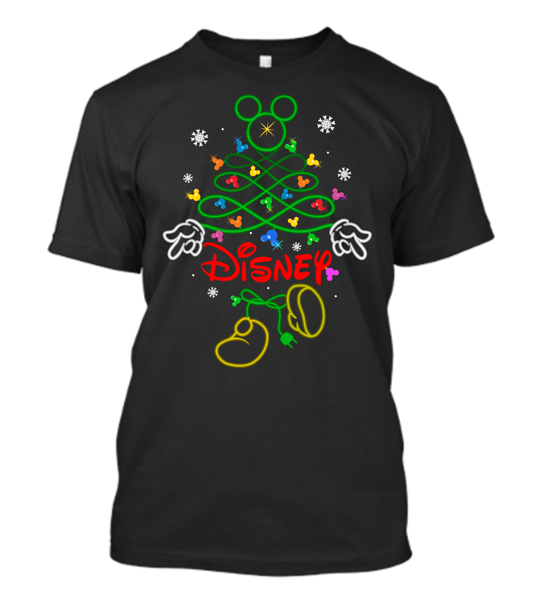 Disney Mickey Mouse Christmas Tree Neon Lights T-Shirt