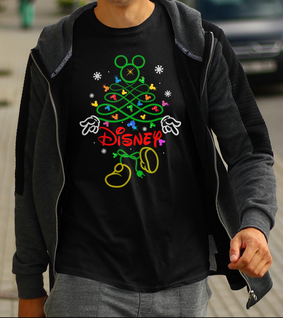 Disney Mickey Mouse Christmas Tree Neon Lights T-Shirt