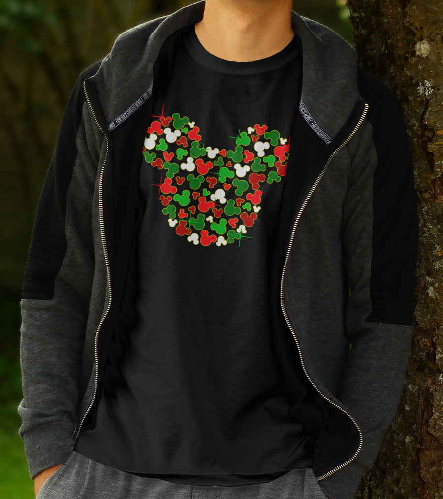 Festive Mickey Icon Pattern In Red Green And White T-Shirt
