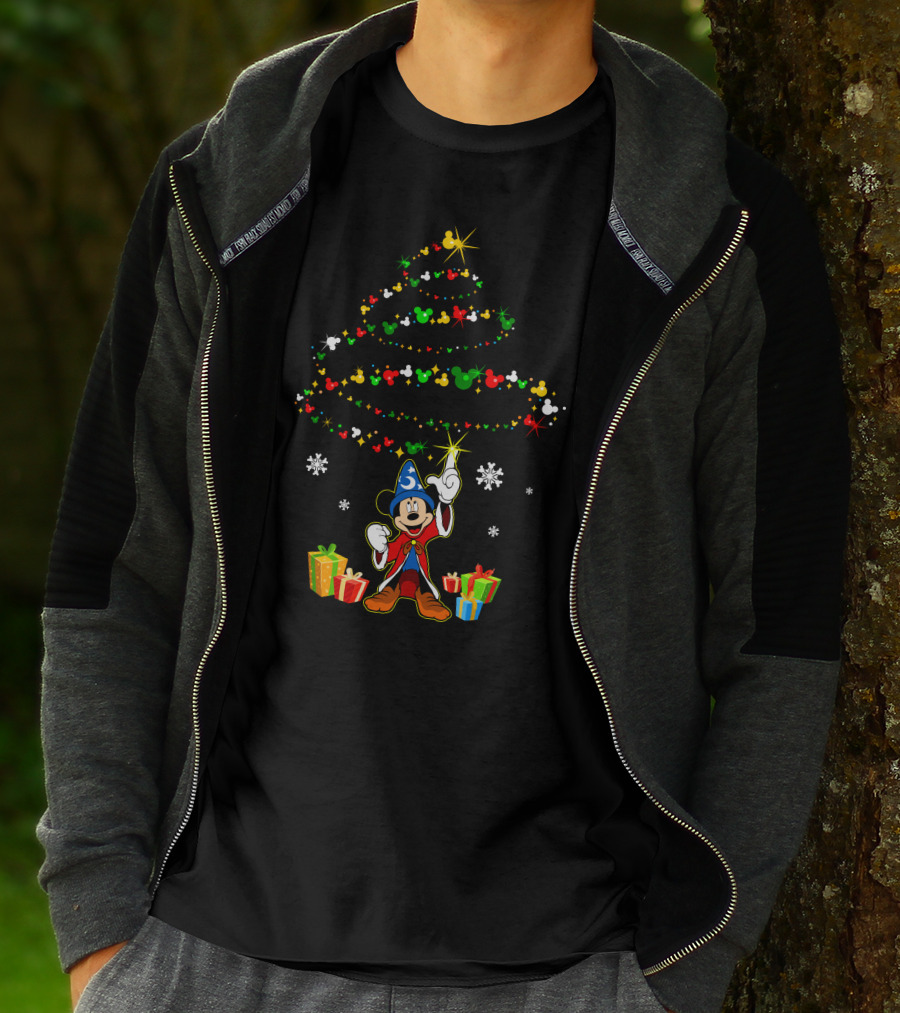 Sorcerer Mickey Mouse Christmas Tree Magic And Presents T-Shirt