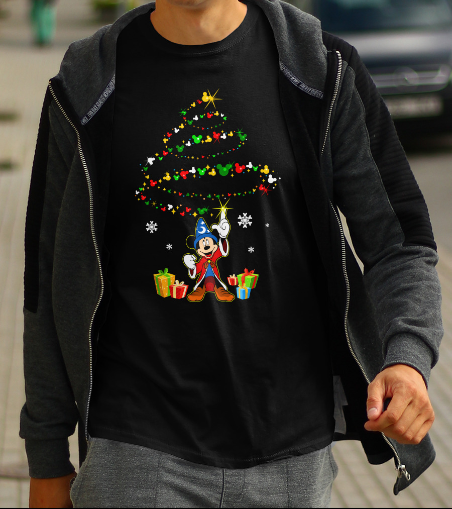 Sorcerer Mickey Mouse Christmas Tree Magic And Presents T-Shirt