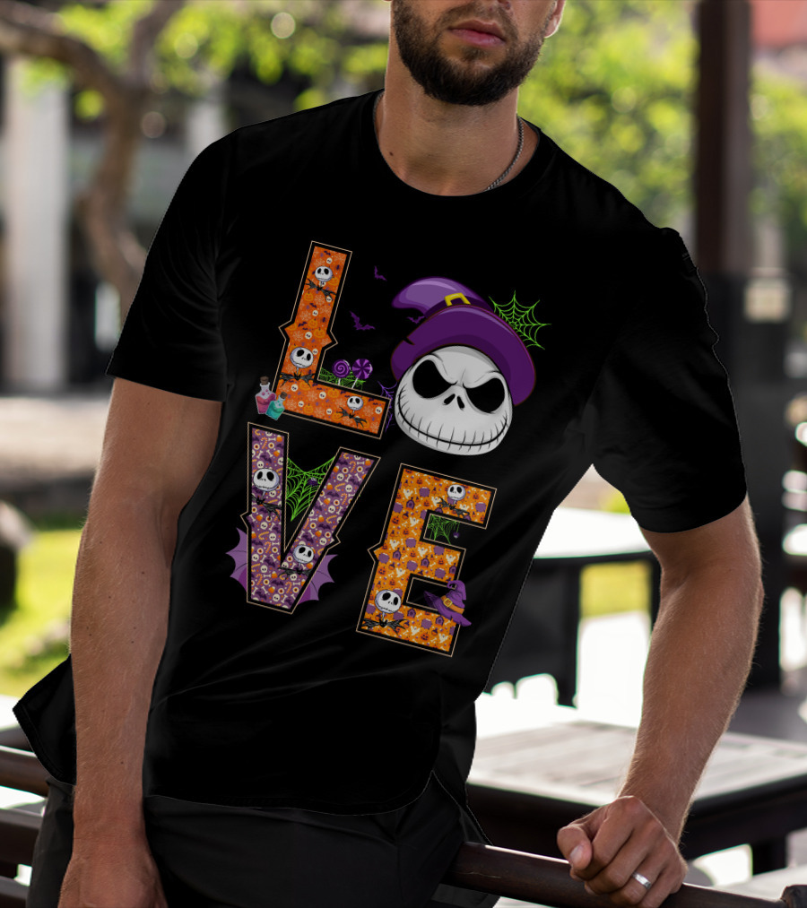 Jack Skellington Love Halloween Potion Hat Spider Webs T-Shirt